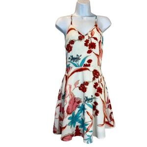 Floral‎ Swing Dress Pink and Turquoise lined lightweight T-back Dress Size M
